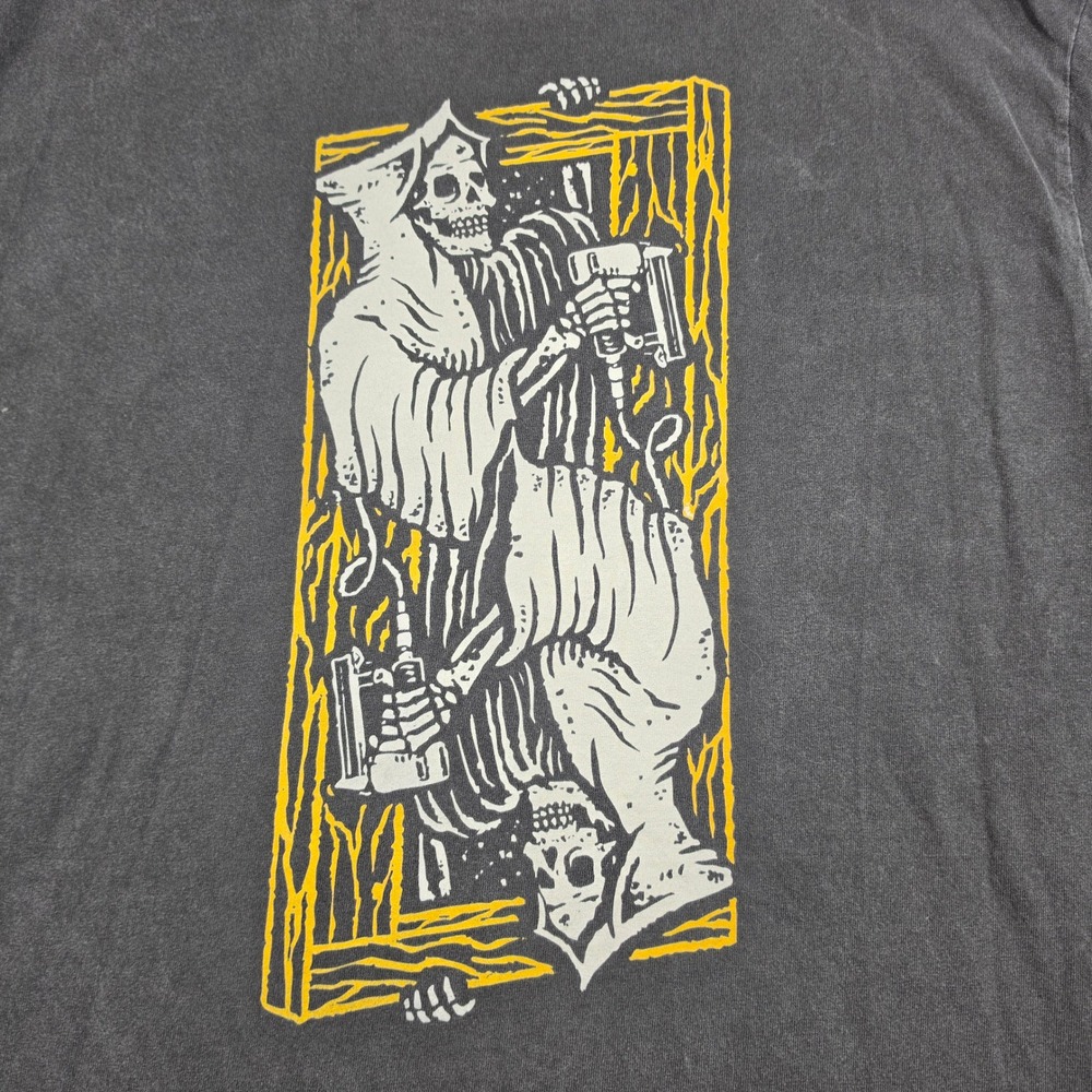 American Apparel T-Shirt Mens Large Black Excellent Reaper Nail Gun 1301 Graphic